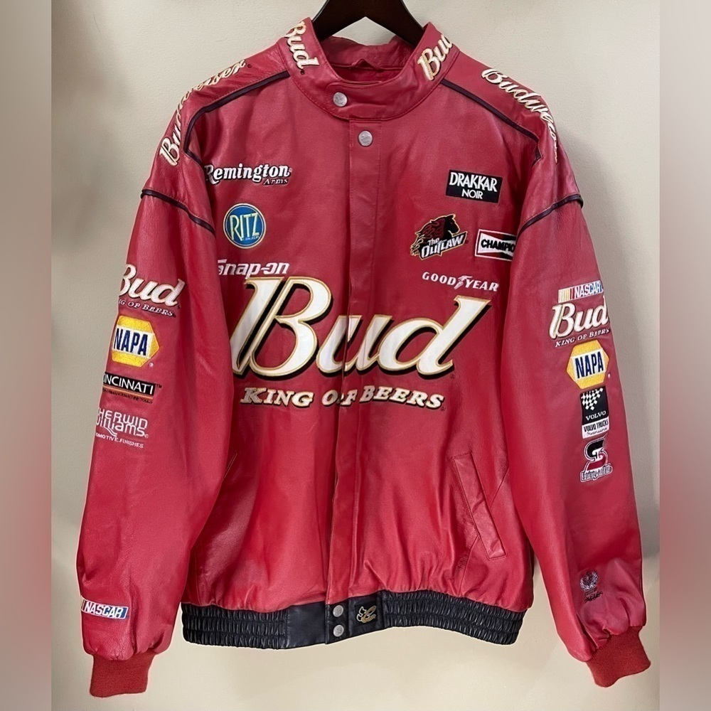 VTG CHASE × DALE JR Size 2XL Leather Red Nascar Bomber Jacket Insulated Race